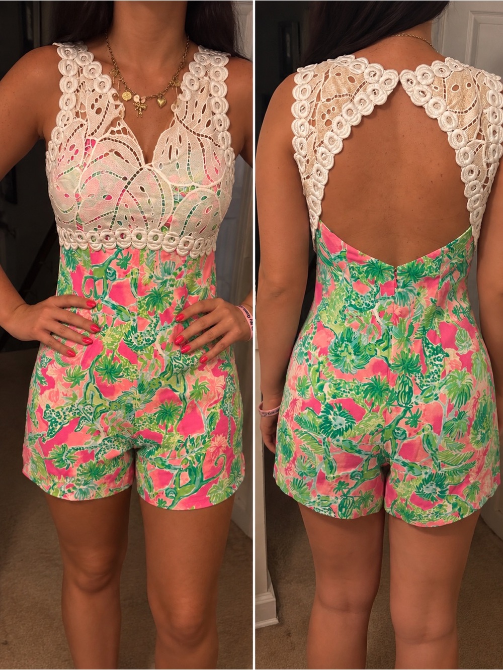 NWT Lilly Pulitzer Sadie Romper Catty Shack Raz Berry Lace Size 4